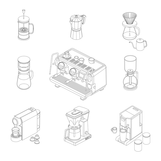 CAD, Vector, PNG Isometric Coffee Makers and Brewing Machines