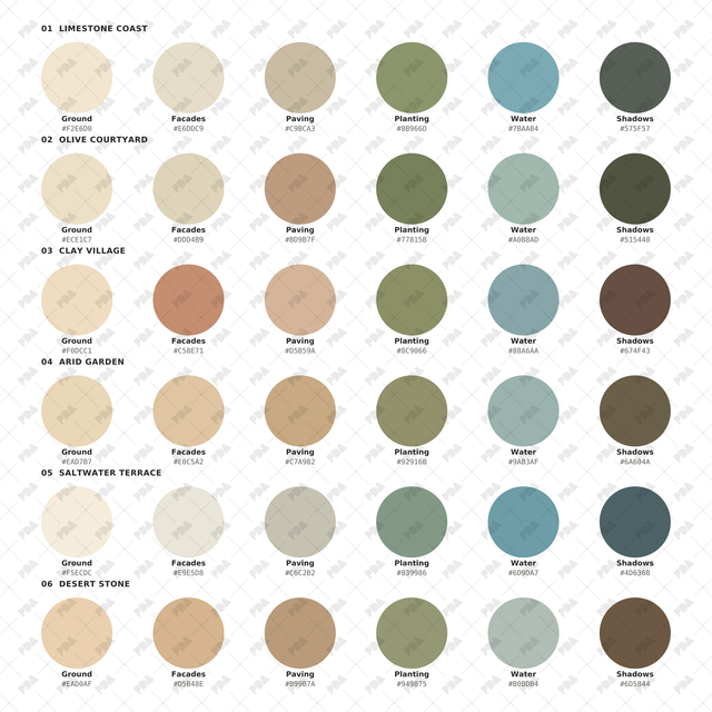 Illustrator Pattern Library - Mediterranean Color Palettes - Post Digital Architecture — Free and Affordable Resources for Architects