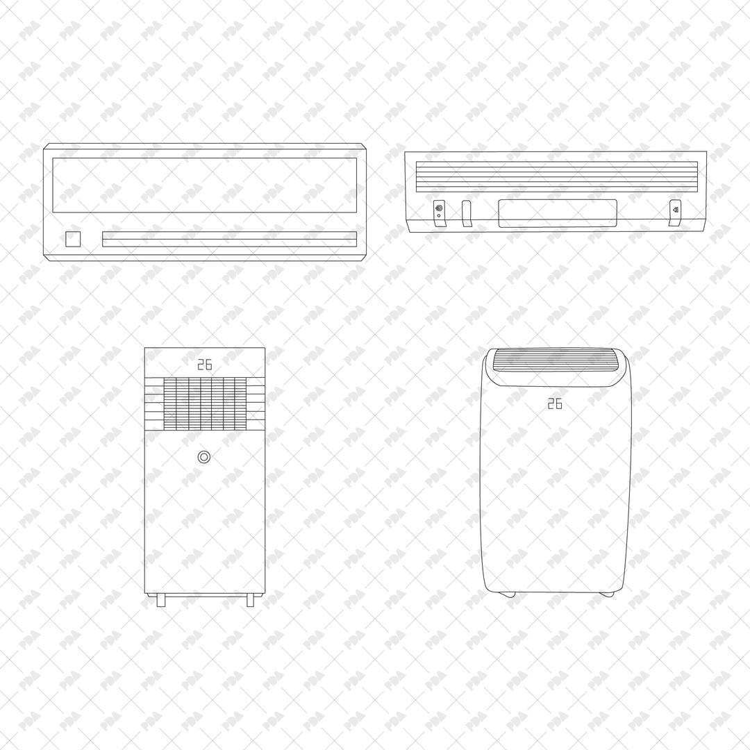 Window Ac Unit Autocad CAD, Vector Air Conditioners Set