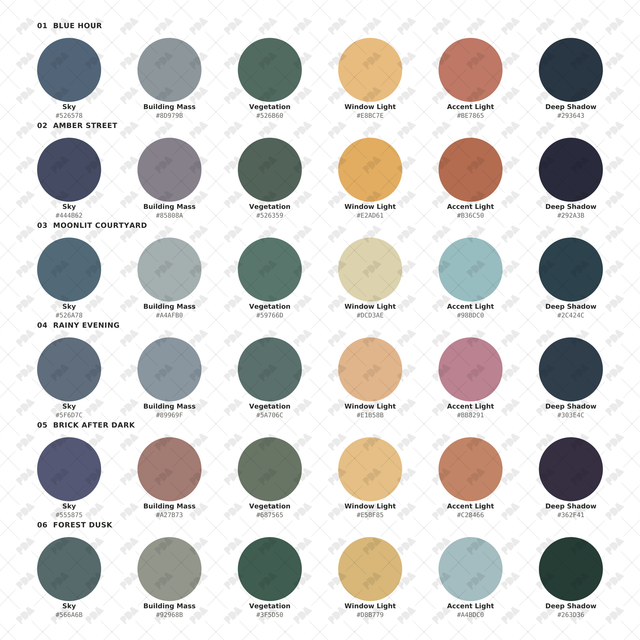 Illustrator Pattern Library - Nightfall Architectural Color Palette - Post Digital Architecture — Free and Affordable Resources for Architects