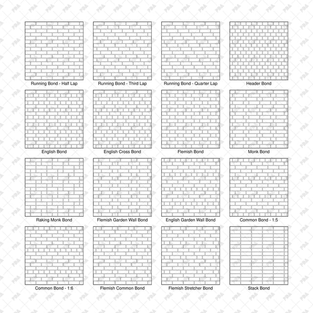Illustrator Pattern Library - Brick Bonds - 16 Vector Swatches