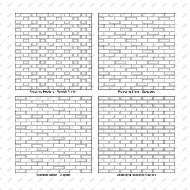Illustrator Pattern Library - Brick Relief Façade Patterns - 9 Swatches