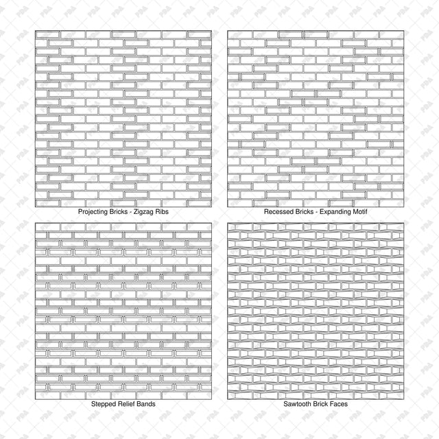 Illustrator Pattern Library - Brick Relief Façade Patterns - 9 Swatches