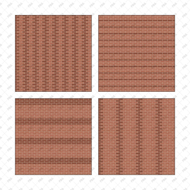 Terracotta brick checkerboard and horizontal and vertical stripe patterns