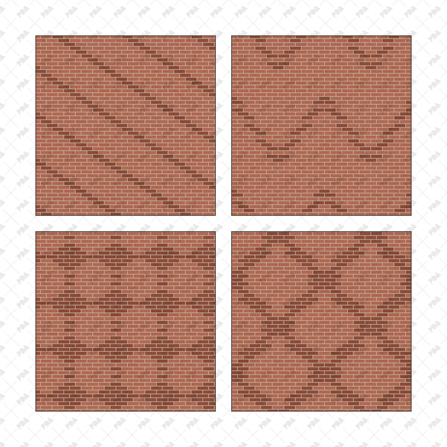 Terracotta brick diagonal, zigzag and diamond patterns