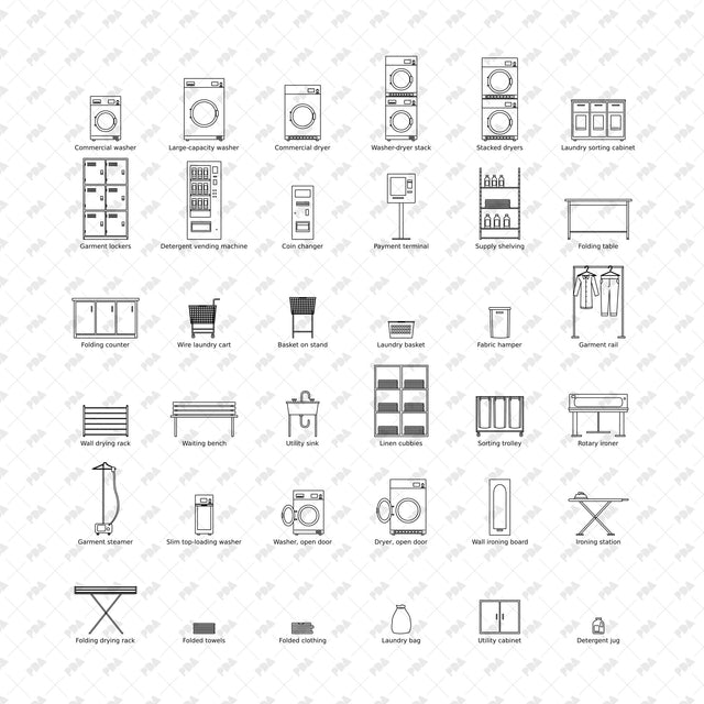 CAD, Vector, PNG Laundromat in Front View - Post Digital Architecture — Free and Affordable Resources for Architects