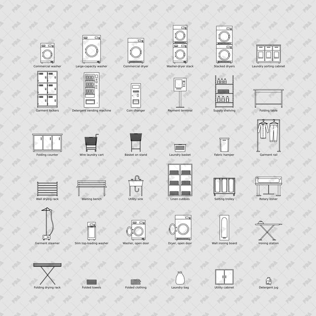 CAD, Vector, PNG Laundromat in Front View - Post Digital Architecture — Free and Affordable Resources for Architects