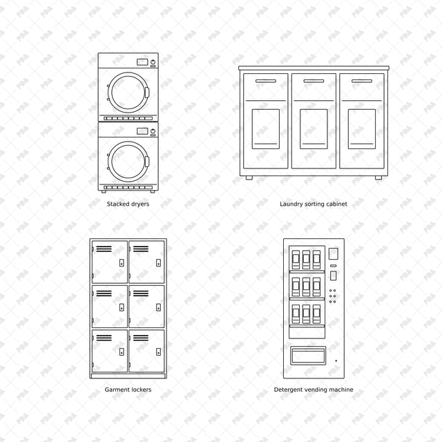CAD, Vector, PNG Laundromat in Front View - Post Digital Architecture — Free and Affordable Resources for Architects