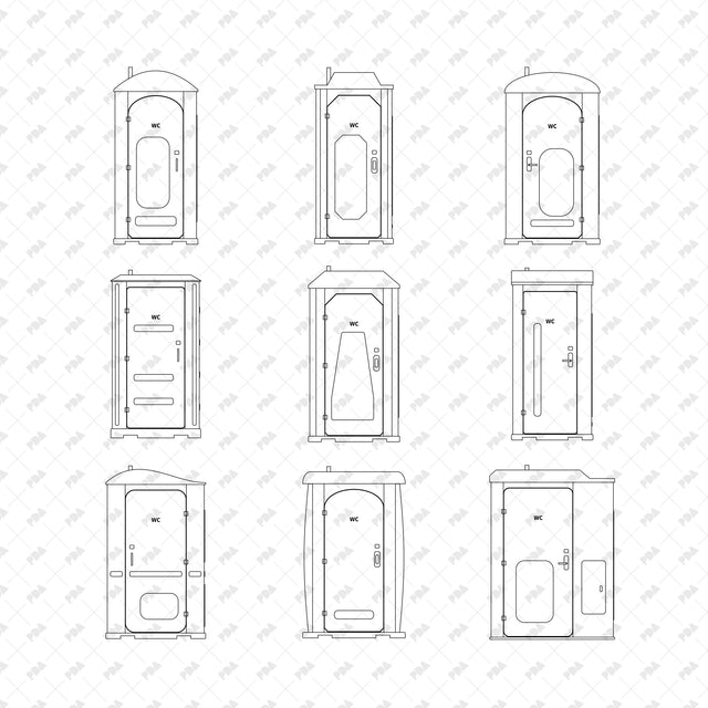 CAD, Vector, PNG Portable Toilets in Front and Side Views - Post Digital Architecture — Free and Affordable Resources for Architects