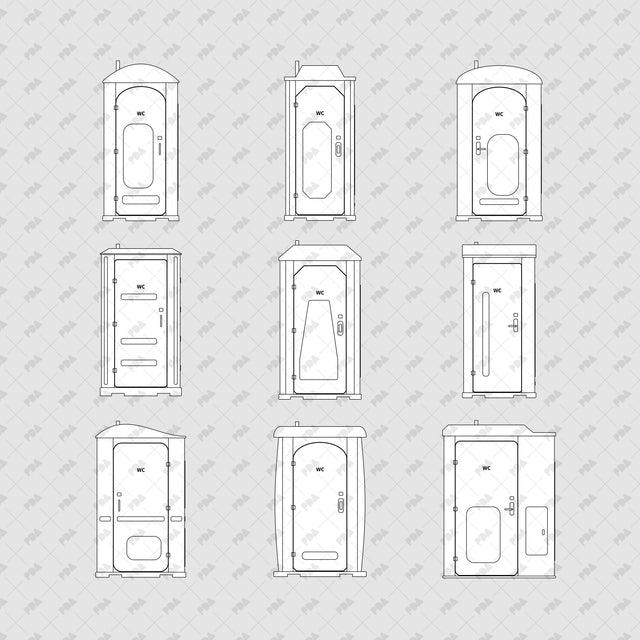 CAD, Vector, PNG Portable Toilets in Front and Side Views - Post Digital Architecture — Free and Affordable Resources for Architects
