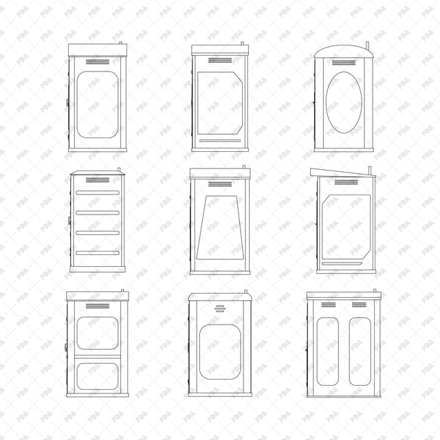 CAD, Vector, PNG Portable Toilets in Front and Side Views - Post Digital Architecture — Free and Affordable Resources for Architects