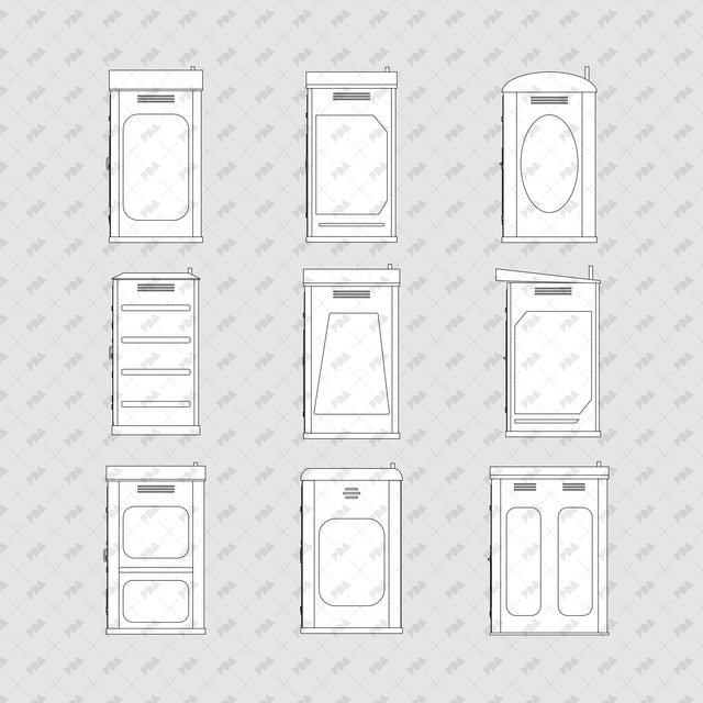 CAD, Vector, PNG Portable Toilets in Front and Side Views - Post Digital Architecture — Free and Affordable Resources for Architects