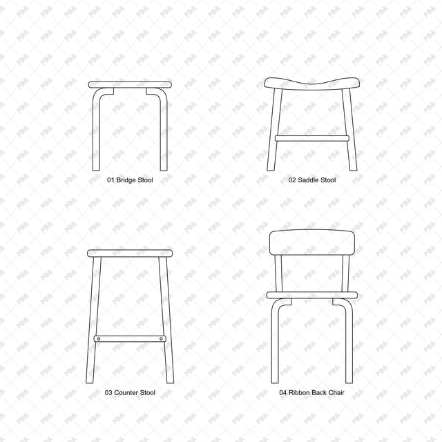 CAD, Vector, PNG Nordic Bentwood Furniture In Front View - Post Digital Architecture — Free and Affordable Resources for Architects