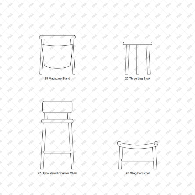 CAD, Vector, PNG Nordic Bentwood Furniture In Front View - Post Digital Architecture — Free and Affordable Resources for Architects