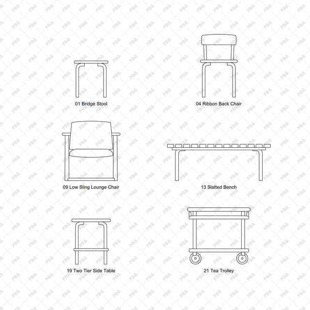 CAD, Vector, PNG Nordic Bentwood Furniture In Front View - Post Digital Architecture — Free and Affordable Resources for Architects