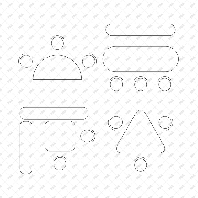 Outdoor dining modules 17 to 20 in top view with simple tables and seating
