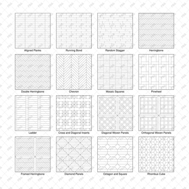 Illustrator Pattern Library - Parquet - 16 Vector Swatches
