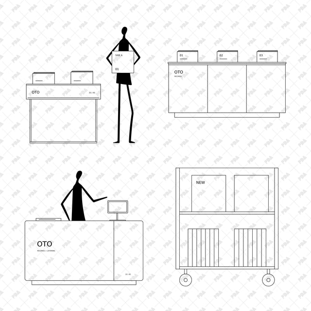 CAD, Vector, PNG Record Store in Front View - Post Digital Architecture — Free and Affordable Resources for Architects