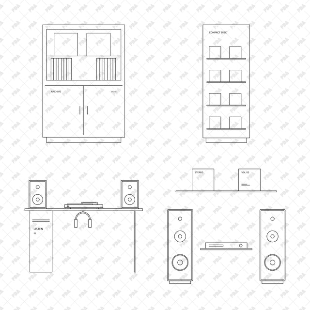 CAD, Vector, PNG Record Store in Front View - Post Digital Architecture — Free and Affordable Resources for Architects