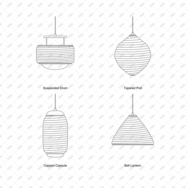 CAD, Vector, PNG Sculptural Pendant Lamps In Front View - Post Digital Architecture — Free and Affordable Resources for Architects