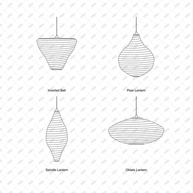 CAD, Vector, PNG Sculptural Pendant Lamps In Front View - Post Digital Architecture — Free and Affordable Resources for Architects