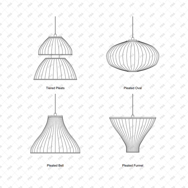 CAD, Vector, PNG Sculptural Pendant Lamps In Front View - Post Digital Architecture — Free and Affordable Resources for Architects