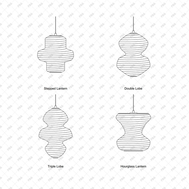 CAD, Vector, PNG Sculptural Pendant Lamps In Front View - Post Digital Architecture — Free and Affordable Resources for Architects