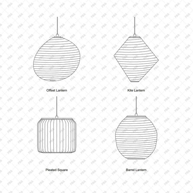 CAD, Vector, PNG Sculptural Pendant Lamps In Front View - Post Digital Architecture — Free and Affordable Resources for Architects