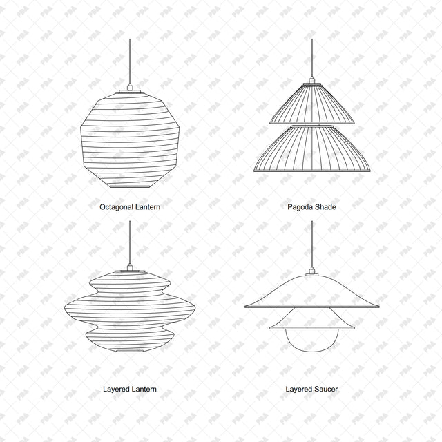 CAD, Vector, PNG Sculptural Pendant Lamps In Front View - Post Digital Architecture — Free and Affordable Resources for Architects