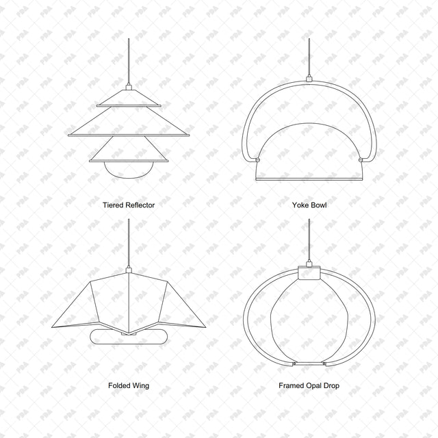 CAD, Vector, PNG Sculptural Pendant Lamps In Front View - Post Digital Architecture — Free and Affordable Resources for Architects