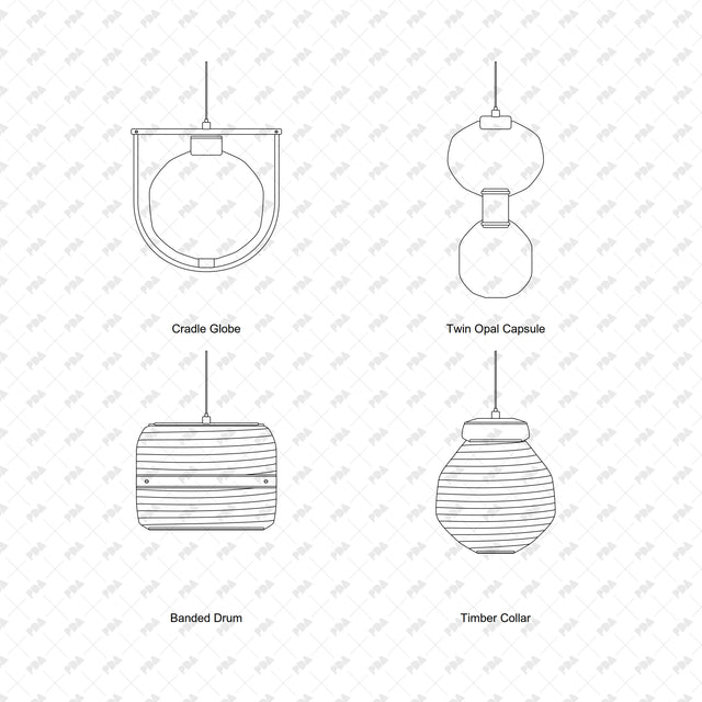 CAD, Vector, PNG Sculptural Pendant Lamps In Front View - Post Digital Architecture — Free and Affordable Resources for Architects