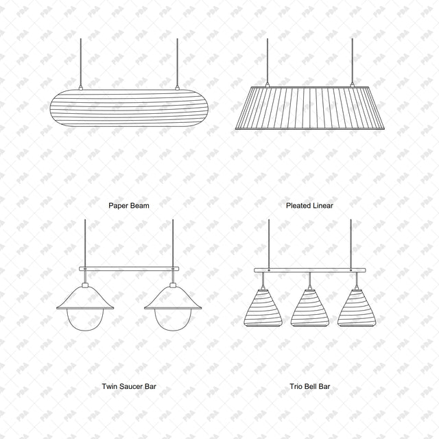 CAD, Vector, PNG Sculptural Pendant Lamps In Front View - Post Digital Architecture — Free and Affordable Resources for Architects