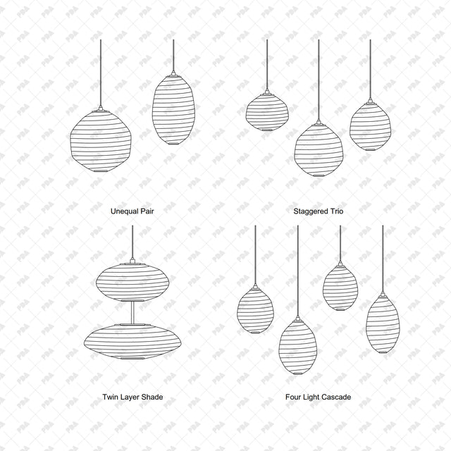 CAD, Vector, PNG Sculptural Pendant Lamps In Front View - Post Digital Architecture — Free and Affordable Resources for Architects