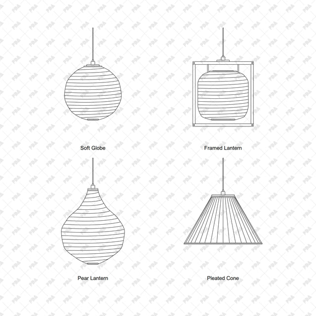 CAD, Vector, PNG Sculptural Pendant Lamps In Front View - Post Digital Architecture — Free and Affordable Resources for Architects
