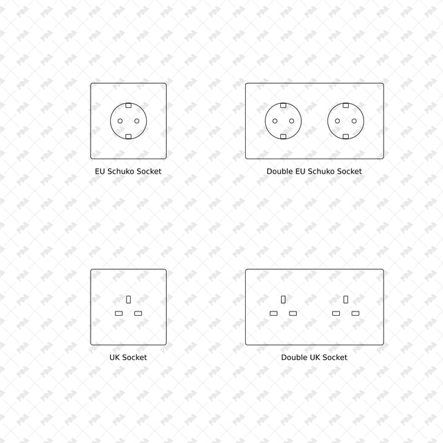 Wall switches, sockets and controls, front elevations 09 to 12