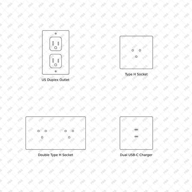Wall switches, sockets and controls, front elevations 13 to 16