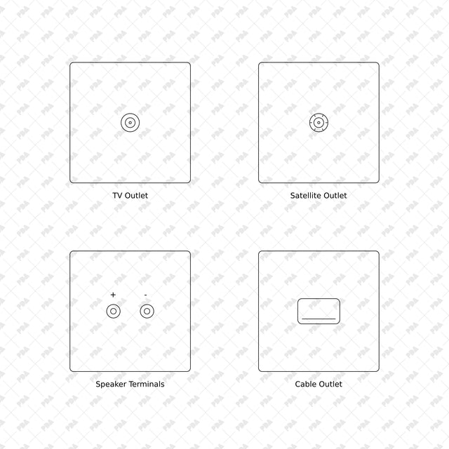 Wall switches, sockets and controls, front elevations 21 to 24