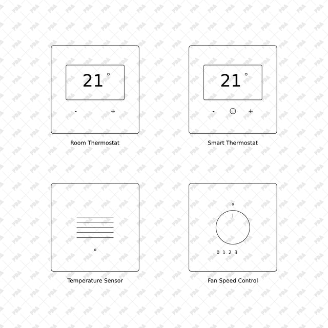Wall switches, sockets and controls, front elevations 25 to 28