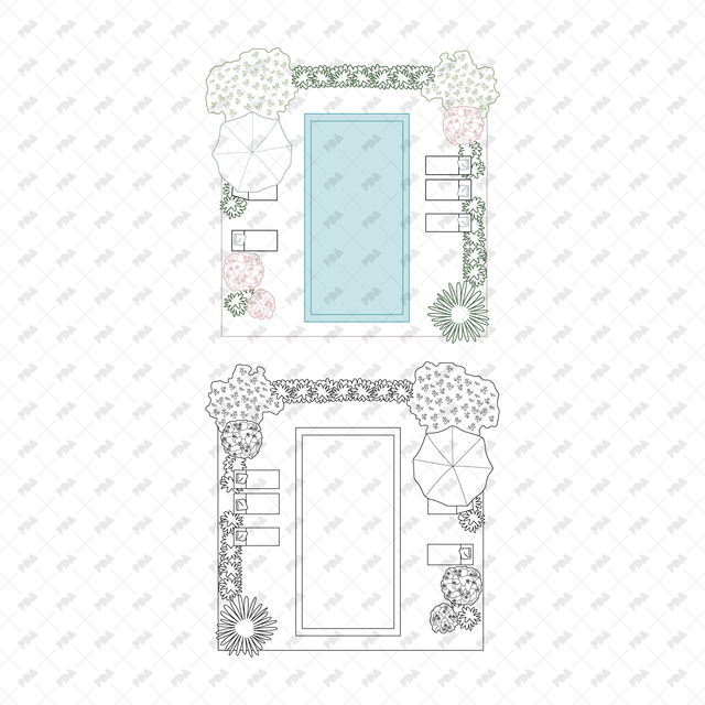 CAD, Vector, PNG Swimming Pools in Top View in Color and B/W - Post Digital Architecture — Free and Affordable Resources for Architects