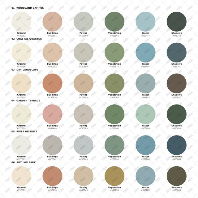 Illustrator Pattern Library - Site Plan Essentials Color Palettes