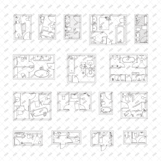 CAD, Vector, PNG Bathroom Layouts in Top View - Post Digital Architecture — Free and Affordable Resources for Architects