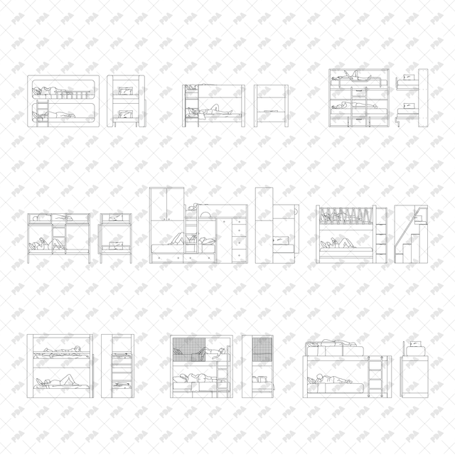CAD, Vector, PNG Bunk Beds in Front and Side View - Post Digital Architecture — Free and Affordable Resources for Architects