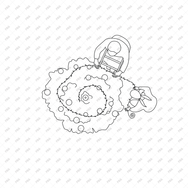 CAD, Vector, PNG Family Decorating a Christmas Tree in Top View - Post Digital Architecture — Free and Affordable Resources for Architects