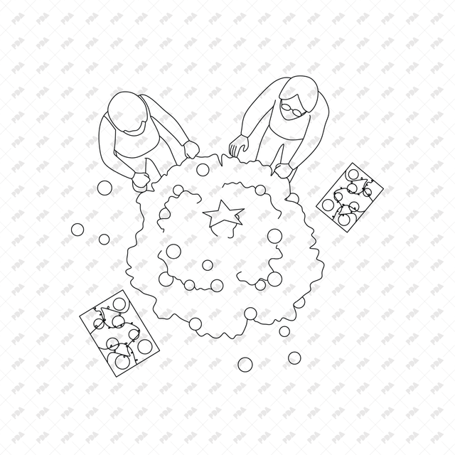 CAD, Vector, PNG Family Decorating a Christmas Tree in Top View - Post Digital Architecture — Free and Affordable Resources for Architects