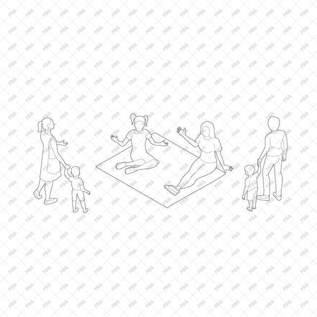 CAD, Vector, PNG Families at the Park in Isometric View - Post Digital Architecture — Free and Affordable Resources for Architects