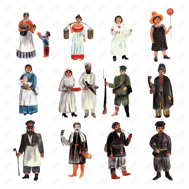 PNG Hand Drawn People Characters Inspired by Niko Pirosmani - Post Digital Architecture — Free and Affordable Resources for Architects