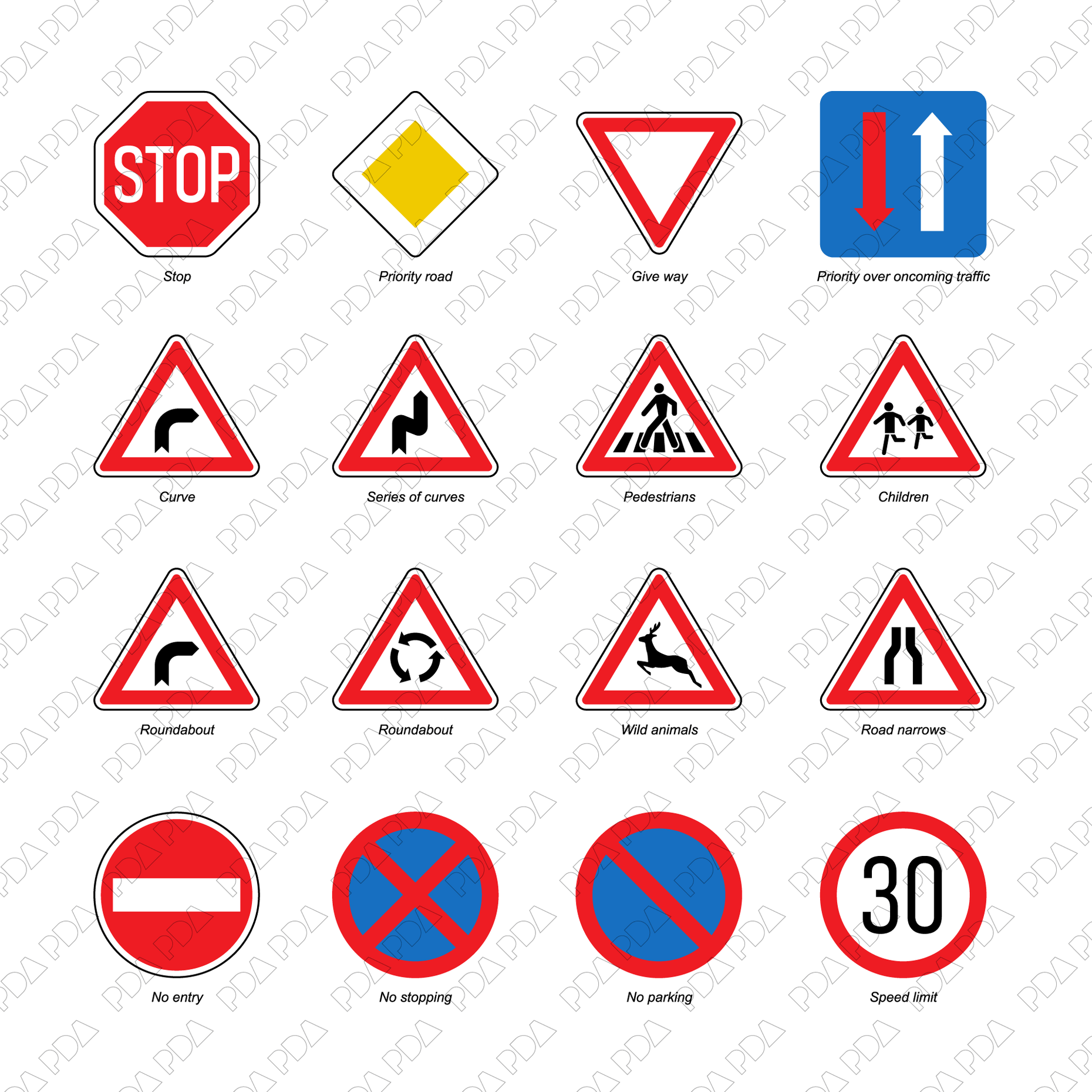Car Sign Infront Road Signs Set (Front view)