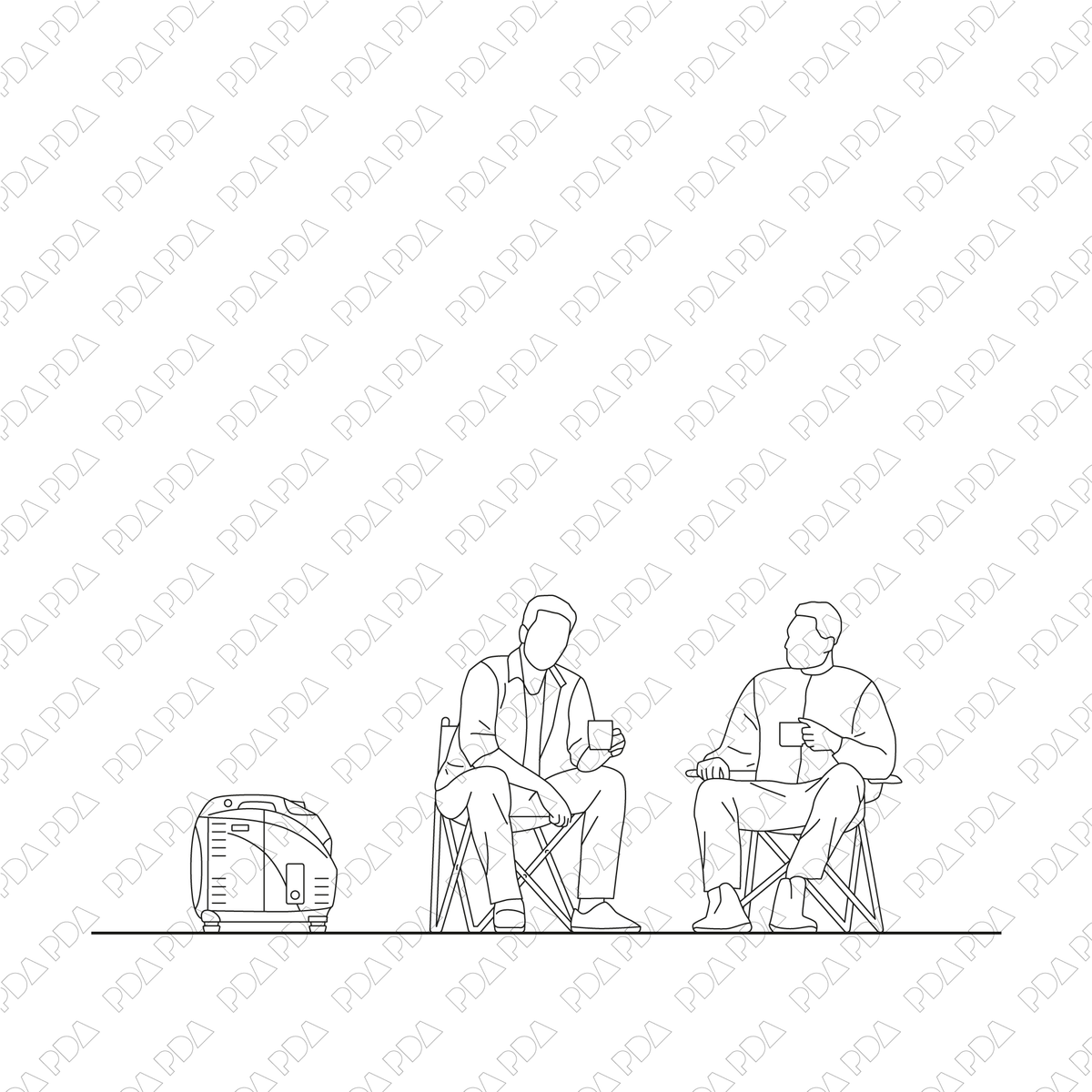 CAD & Vector Line Camping Set - 360° Views