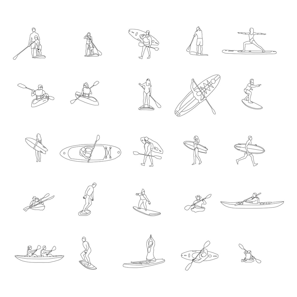 CAD, Vector People Doing Water Sports (Top and side view)