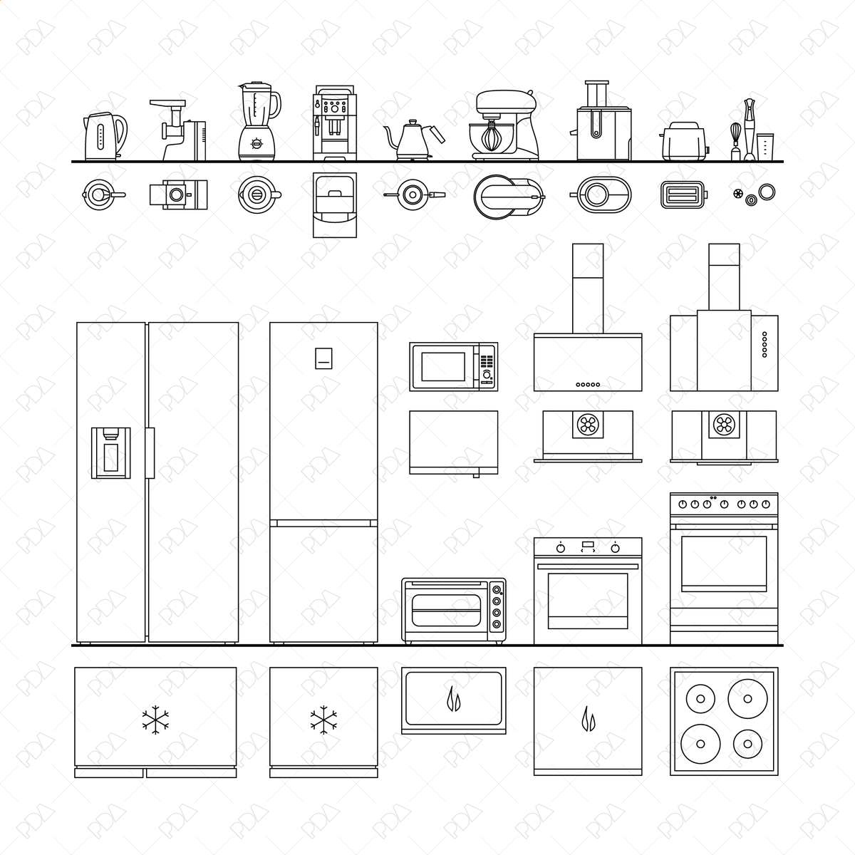 CAD and Vector Kitchen Appliances (Top and Side view)